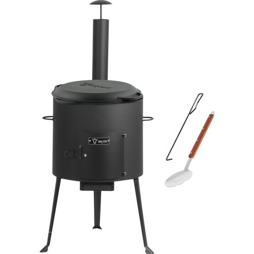 BBQ-Toro Gusseisen Kazan 12,1L mit Kazan Ofen Ø 34 cm, Gusstopf mit Deckel, Gulaschkessel, Feuertopf