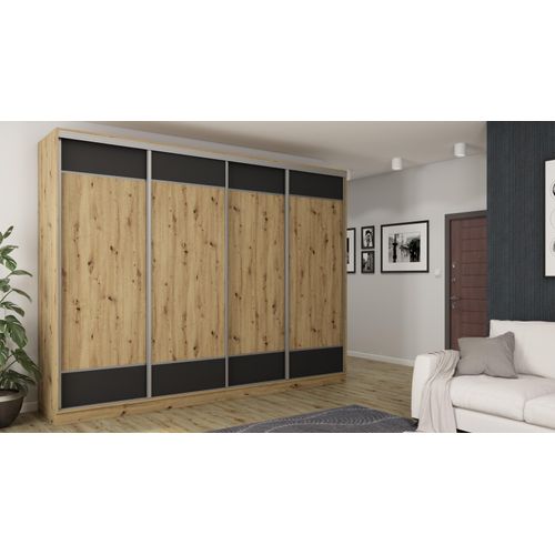 Schwebetürenschrank 4D/320 in Eiche Artisan/Schwarz mit Premium-Beschlägen