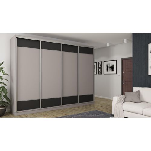 Garderobenschrank Schiebetüren 4D/320, Silberbeschläge, Grau/Schwarz, Premium