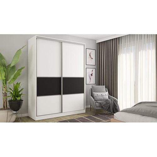 Moderner Schiebeschrank 2D/170 in Weiß/Schwarz mit Premium-Beschlägen