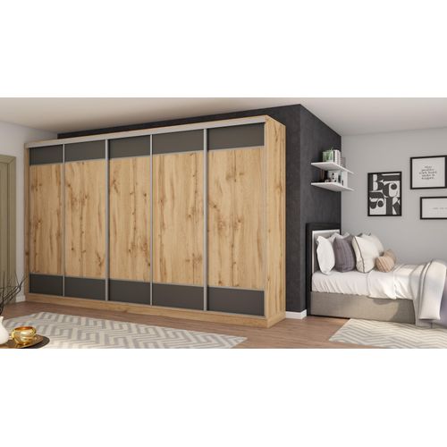 Schiebeschrank 5D/400 in Eiche Wotan/Grafit mit Premium-Beschlägen