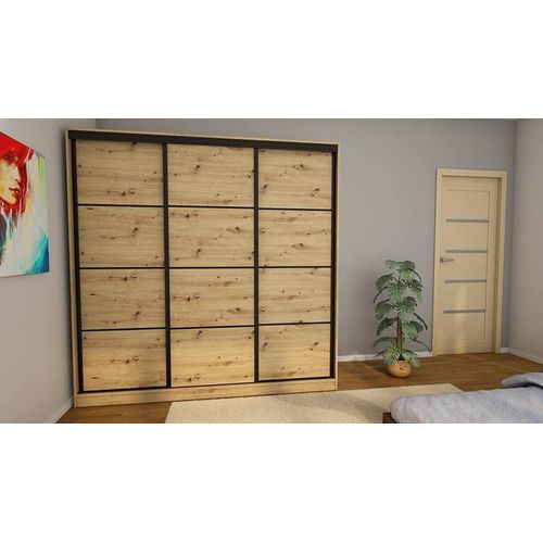 Schiebeschrank 3D/210 in Eiche Artisan mit schwarzer Premium-Beschläge – 210x210x70 cm