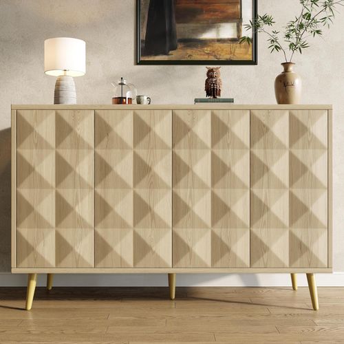 Schrank (120×35×78cm) – Esszimmer- & Wohnzimmerschrank in Originalholzfarbe Seitenschrank mit Stauraum, kippsicher & geprägter Tür