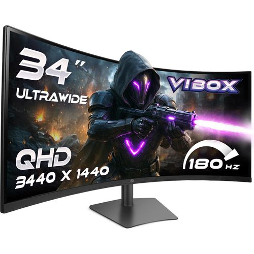 Vibox 34 Zoll 180Hz Ultrawide Curved Gaming-Monitor – UWQHD Auflösung, 1ms, Adaptive Sync, HDMI & DisplayPort