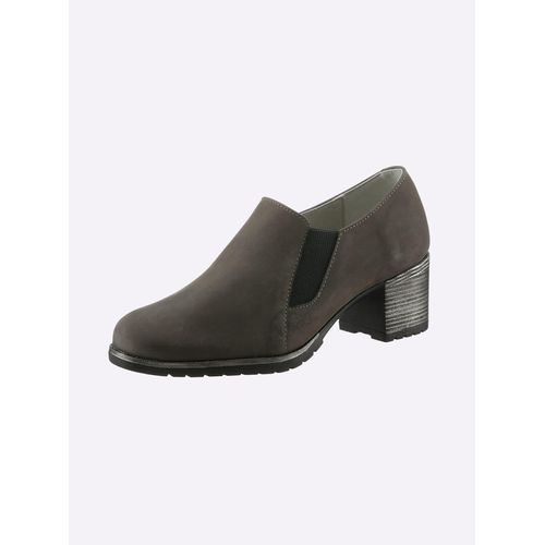 Hochfrontpumps HEINE, Damen, Gr. 39, grau (anthrazit), Leder, Rindsleder, Veloursleder, modisch, Schuhe