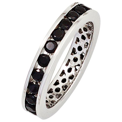 Silberring JOBO Gr. 50, silber (silber 925), Fingerringe, Damen, 50, Silber 925 (Sterlingsilber), 925 Silber mit schwarzen Zirkonia rundum