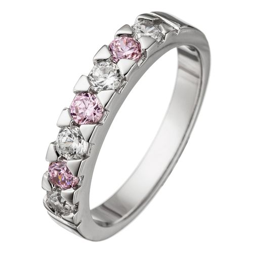 Silberring JOBO Gr. 52, silber (silber 925), Fingerringe, Damen, 52, Silber 925 (Sterlingsilber), 925 Silber mit rosa Zirkonia