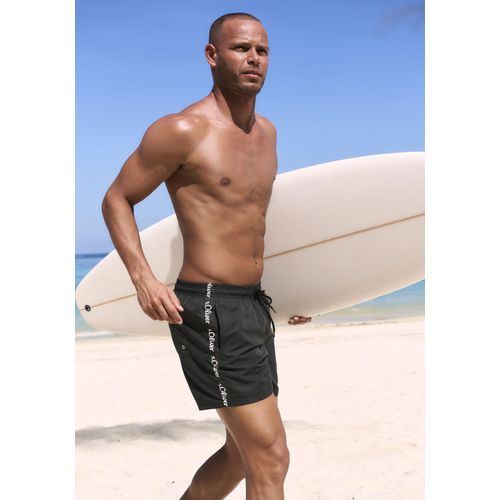 Badeshorts S.OLIVER, Herren, Gr. XL (54/56), N-Gr, schwarz, Recycling-Polyester, unifarben, Badehosen, mit Markenschriftzügen