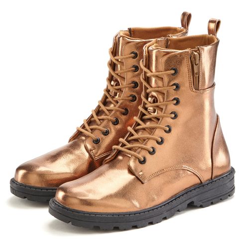 Stiefelette LASCANA, Damen, Gr. 38, braun (bronzefarben), Obermaterial: 100% Lederimitat. Futter: 100% Textilmaterial. Decksohle: 100% Textilmaterial. Laufsohle: 100% Synthetik, unifarben, metallic, casual, Schuhe, im angesagten Metallic-Look, Stiefel, Boots VEGAN
