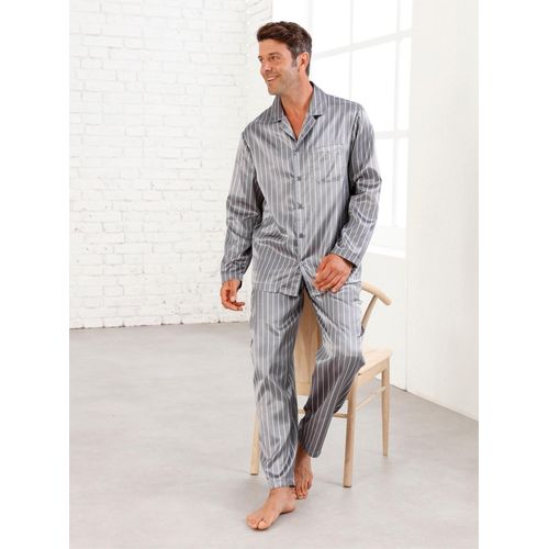 Schlafanzug KINGS CLUB, Herren, Gr. 48/50, grau (grau, gestreift), 83% Polyester, 17% Baumwolle, Homewear-Sets