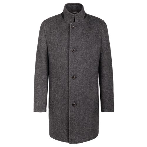 Wollmantel BUGATTI, Herren, Gr. 54, grau (dunkelgrau), 40% Wolle, 30% Polyamid, 30% Lyocell, unifarben, elegant, normal, Langarm normaler Saum, Mäntel, aus Wollmix