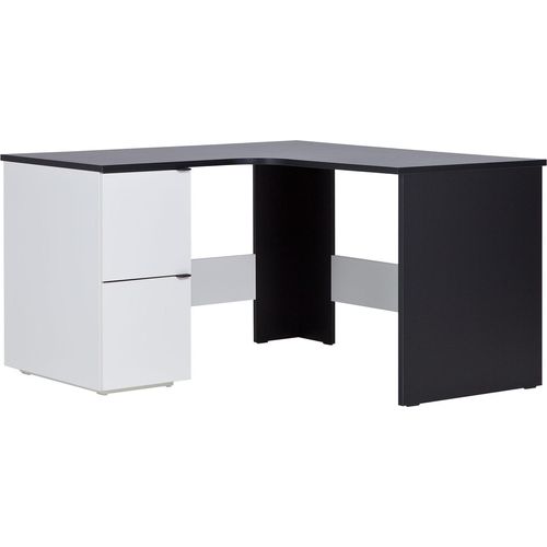 Jugendzimmer - Eckschreibtisch Marincho 69, Farbe: Weiß / Schwarz - Abmessungen: 75 x 135 x 130 cm (H x B x T)