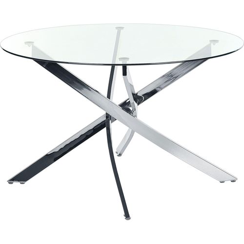 BELIANI Esstisch Transparent Sicherheitsglas und Eisen 120 cm mit Silbernem Metallgestell Rund Modern Glamour Esszimmer Ausstattung Möbel