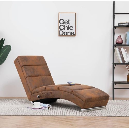 Massage Chaiselongue Braun Wildleder-Optik