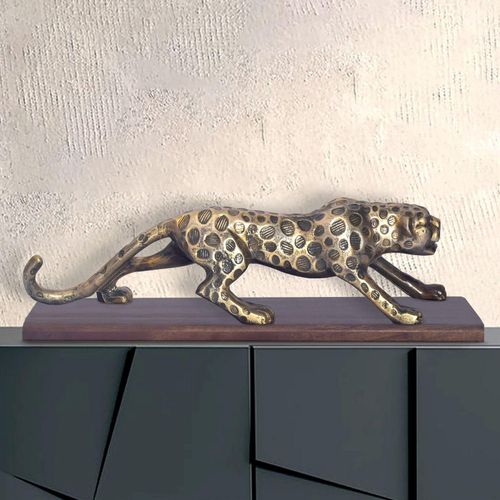 Deko Panther FineBuy Wohndeko 63 cm Aluminium Gold Dekoration Modern Tischdeko