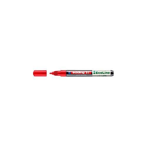 Lackmarker Edding 51 EcoLine, Schreibfarbe Rot, Rundspitze, Strichstärke 1-2 mm, mit Kappe, wasserbasiert, nachfüllbar, 10 Stück