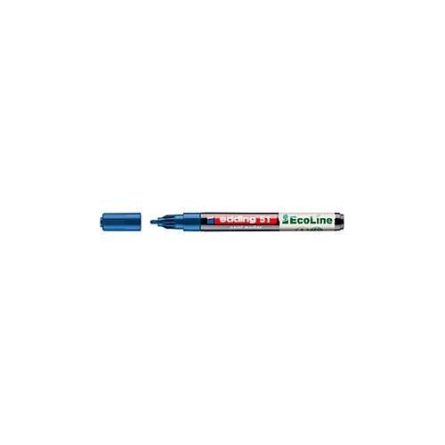 Lackmarker Edding 51 EcoLine, Schreibfarbe Blau, Rundspitze, Strichstärke 1-2 mm, mit Kappe, wasserbasiert, nachfüllbar, 10 Stück
