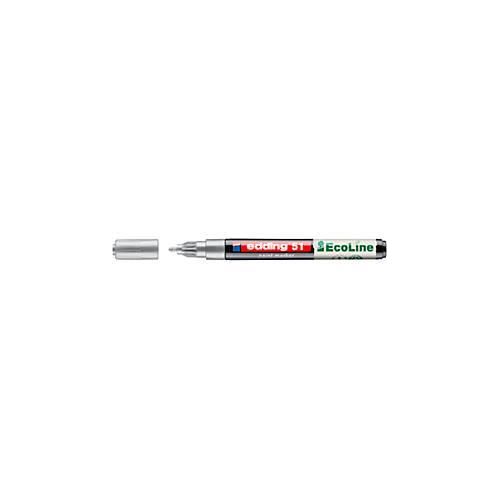Lackmarker Edding 51 EcoLine, Schreibfarbe Silber, Rundspitze, Strichstärke 1-2 mm, mit Kappe, wasserbasiert, nachfüllbar, 10 Stück