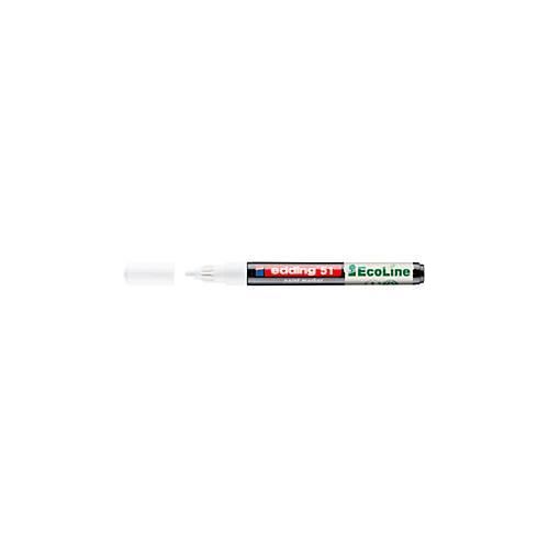Lackmarker Edding 51 EcoLine, Schreibfarbe Weiß, Rundspitze, Strichstärke 1-2 mm, mit Kappe, wasserbasiert, nachfüllbar, 10 Stück
