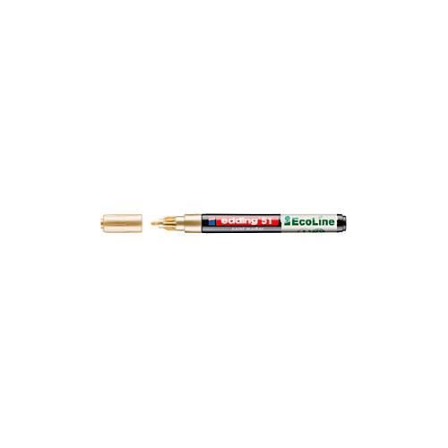 Lackmarker Edding 51 EcoLine, Schreibfarbe Gold, Rundspitze, Strichstärke 1-2 mm, mit Kappe, wasserbasiert, nachfüllbar, 10 Stück