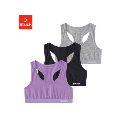 Bustier BENCH., Mädchen, Gr. 134/140, N-Gr, lila (lila, schwarz, grau), Jersey, Obermaterial: 92% Baumwolle, 8% Elasthan, unifarben, Basic, körpernah, BHs, im sportlichen Look mit Ringerrücken