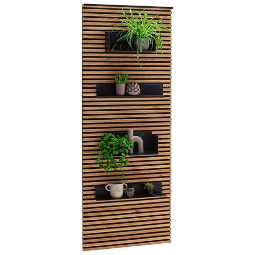 Schöner Wohnen Wandpaneel Yonna , Eiche, Anthrazit , Holz, Metall , Kerneiche , massiv , 77x200x26 cm , Goldenes M, DGM , Wohnzimmer, Wohnwände,