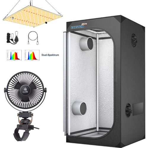Growbox Komplettset LED 60x60x140cm Gewächshaus Growzelt Indoor Pflanzenzelt mit 85W LED Grow Light Pflanzenlampe & 360° Rotation Ventilator Fan