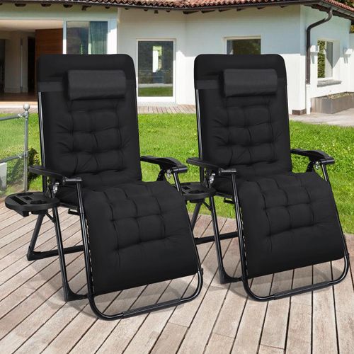 Hengda 2x Gartenstuhl Liegestuhl klappbar Freizeitliege Sonnenliege Campingliege 86x75x113cm bis 150 kg mit Nackenkissen und Polsterung