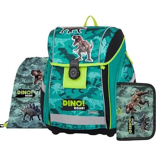 Dinosaurier Magnetverschluss ergonomische Schultasche mit Stiftehalter und Turnbeutel, Premium Light, Dino Roar