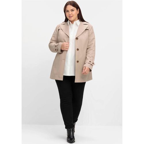 Poncho SHEEGO, Damen, Gr. 40, grau (softtaupe), 64% Baumwolle, 36% Polyester, unifarben, Langarm, Jacken