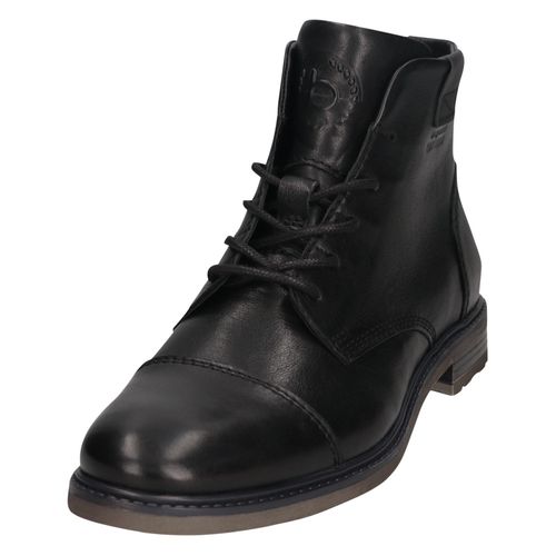 Schnürboots BUGATTI, Herren, Gr. 42, schwarz, Leder, Basic, Schuhe, Stiefel, Schnürstiefelette, Business-Boots mit Reißverschluss