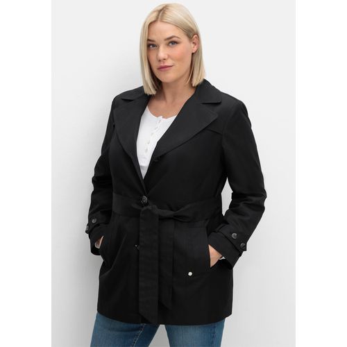 Poncho SHEEGO, Damen, Gr. 50, schwarz, 64% Baumwolle, 36% Polyester, unifarben, Langarm, Jacken