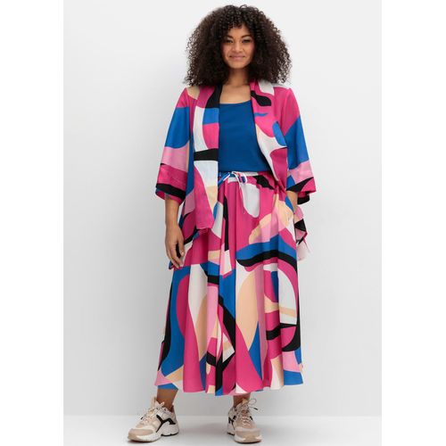 Blusenponcho SHEEGO, Damen, Gr. 44, pink (pink gemustert), 88% Viskose, 12% Polyamid, gemustert, 3/4-Ärmel, Blusen