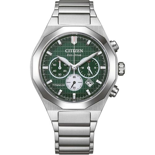 Chronograph CITIZEN, titansilberfarben, dunkelgrün, Armbanduhren, Herren, Armbanduhr, Solar, Titan, Herrenuhr, analog, Tag, Stoppfunktion
