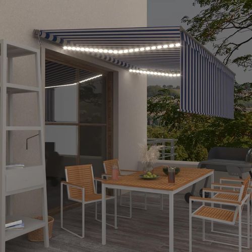 Markise Automatisch mit Rollo LED Windsensor 4x3m Blau Weiß