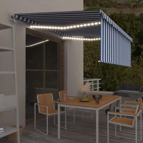 Markise Automatisch mit Rollo LED Windsensor 4x3 m Blau & Weiß