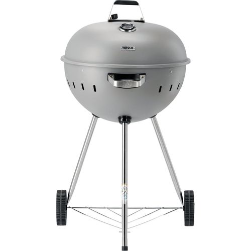 Runder Holzkohlegrill, Kugelgrill 54cm mit Thermometer, grau