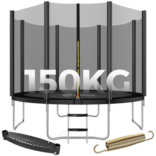 Sekey 305 cm Gartentrampolin mit Sicherheitsnetz und Leiter, Kindertrampolin für Jump Fitness Outdoor Trampolin, Schwarz