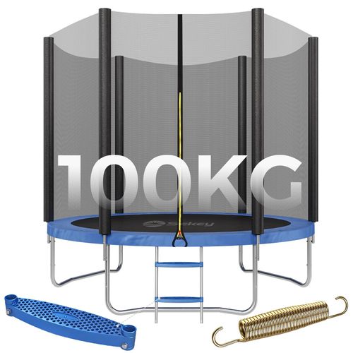 Sekey 244 cm Gartentrampolin mit Sicherheitsnetz und Leiter, Kindertrampolin für Jump Fitness Outdoor Trampolin, Blau