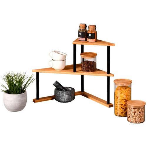 Ablageregal KESPER, beige (natur, schwar), Regale, Küchen-Regal Eckregal, aus 100% FSC-zertifiziertem Bambus
