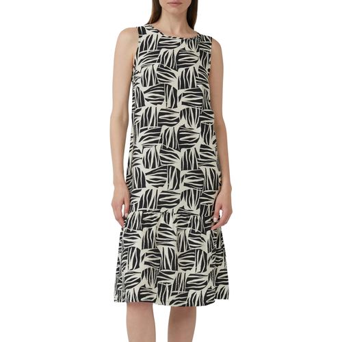 Midikleid S.OLIVER, Damen, Gr. 36, N-Gr, ecru, schwarz, Web, Obermaterial: 84% Viskose, 16% Polyamid, bedruckt, casual, regular fit kniebedeckend, Rundhals, ohne Ärmel, Kleider, mit All-Over Print