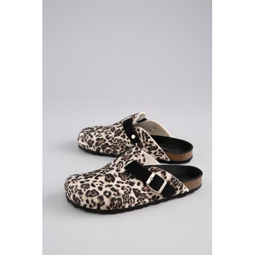 Clog ANISTON SHOES, Damen, Gr. 42, beige (beige, schwarz), Filz, animal-print, klassisch, Schuhe, Clog, Hausschuh, Homeslipper, verstellbare Schnalle - NEUE KOLLEKTION