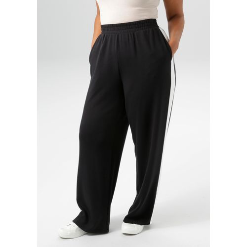 Sweathose ANISTON PLUS, Damen, Gr. 50, N-Gr, schwarz-weiß (schwarz, weiß), Jersey, Obermaterial: 50% Modal, 44% Polyester, 6% Elasthan, unifarben mit Farbeinsatz, lässig geschnitten lang, Hosen Sweathose, aus super weichen, elastischen Jersey-Qualität - NEUE KOLLEKTION