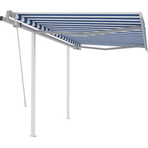 Markise Manuell Einziehbar mit Pfosten 3x2,5 m Blau & Weiß