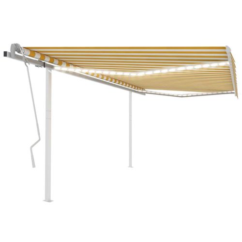 Markise Manuell Einziehbar mit LED 4x3,5 m Gelb & Weiß