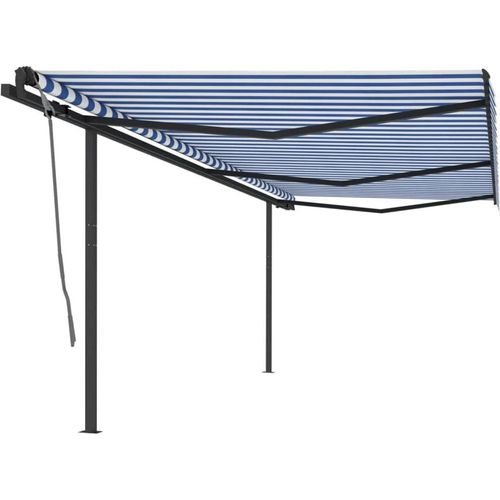 Markise Manuell Einziehbar mit Pfosten 6x3 m Blau und Weiß