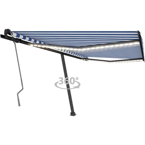 Markise Manuell Einziehbar mit LED 450x350 cm Blau und Weiß