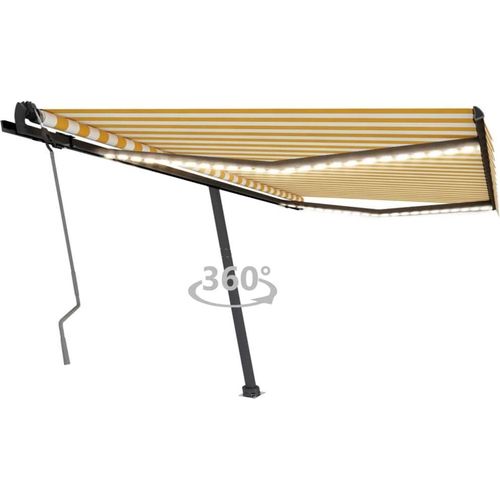Markise Manuell Einziehbar mit LED 450x350 cm Gelb und Weiß