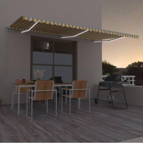 Markise Manuell Einziehbar mit LED 600x350 cm Gelb & Weiß