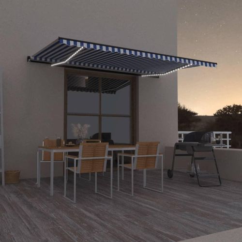 Markise Manuell Einziehbar mit LED 500x350 cm Blau und Weiß 3069221